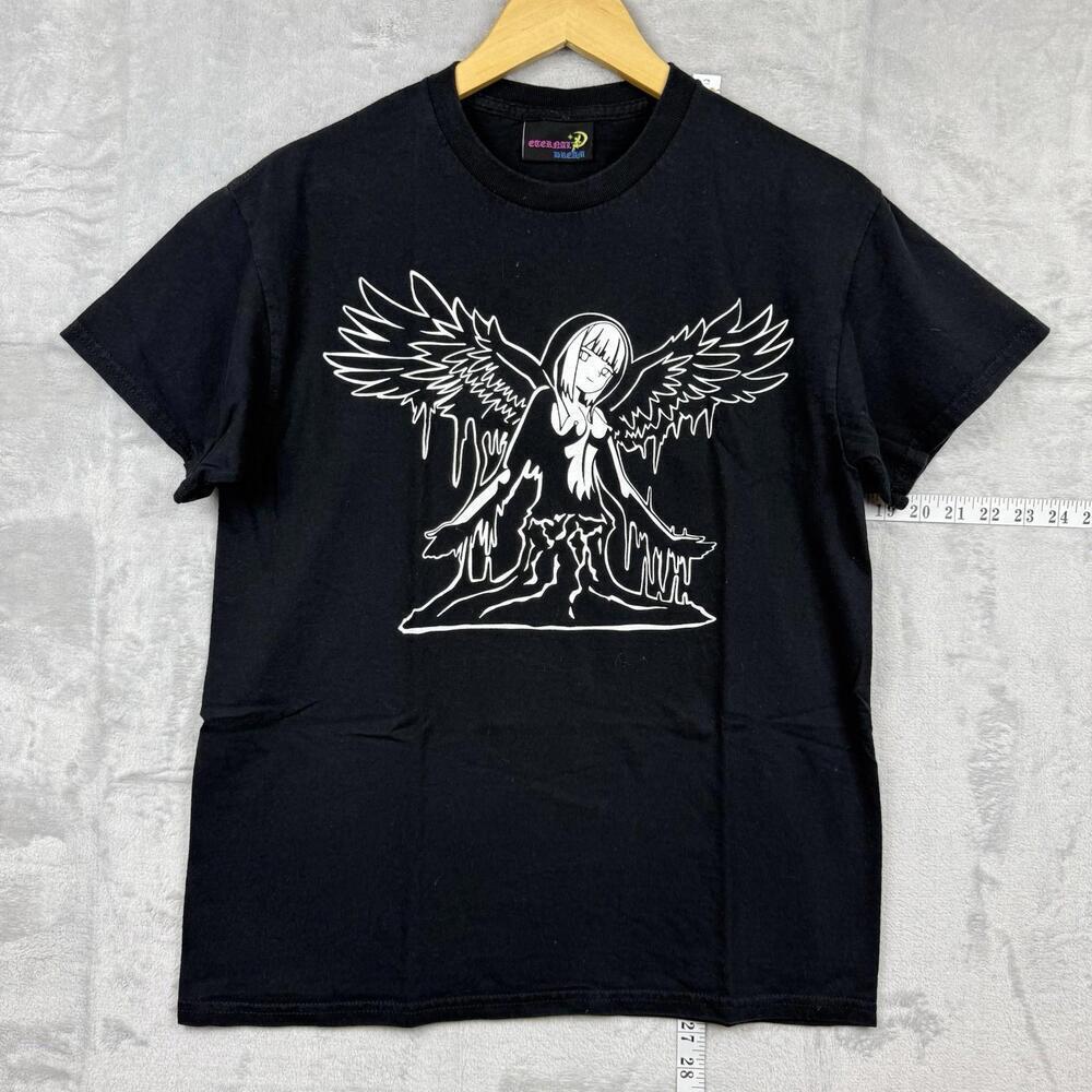 Y2K Eternal Dream Sooname Anime Angel Graphic Tee Black Size S Gothic Streetwear